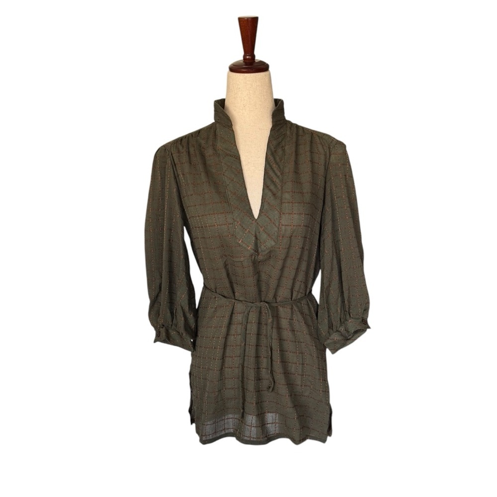 NWT Vintage 80s Contempo Casuals Olive Green Women's Tunic Top Belted New Wave S